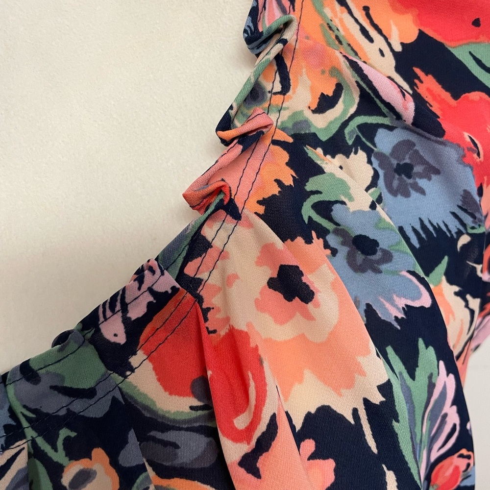 LC Lauren Conrad Navy Floral Scoop Neck Blouse - Picture 3 of 14